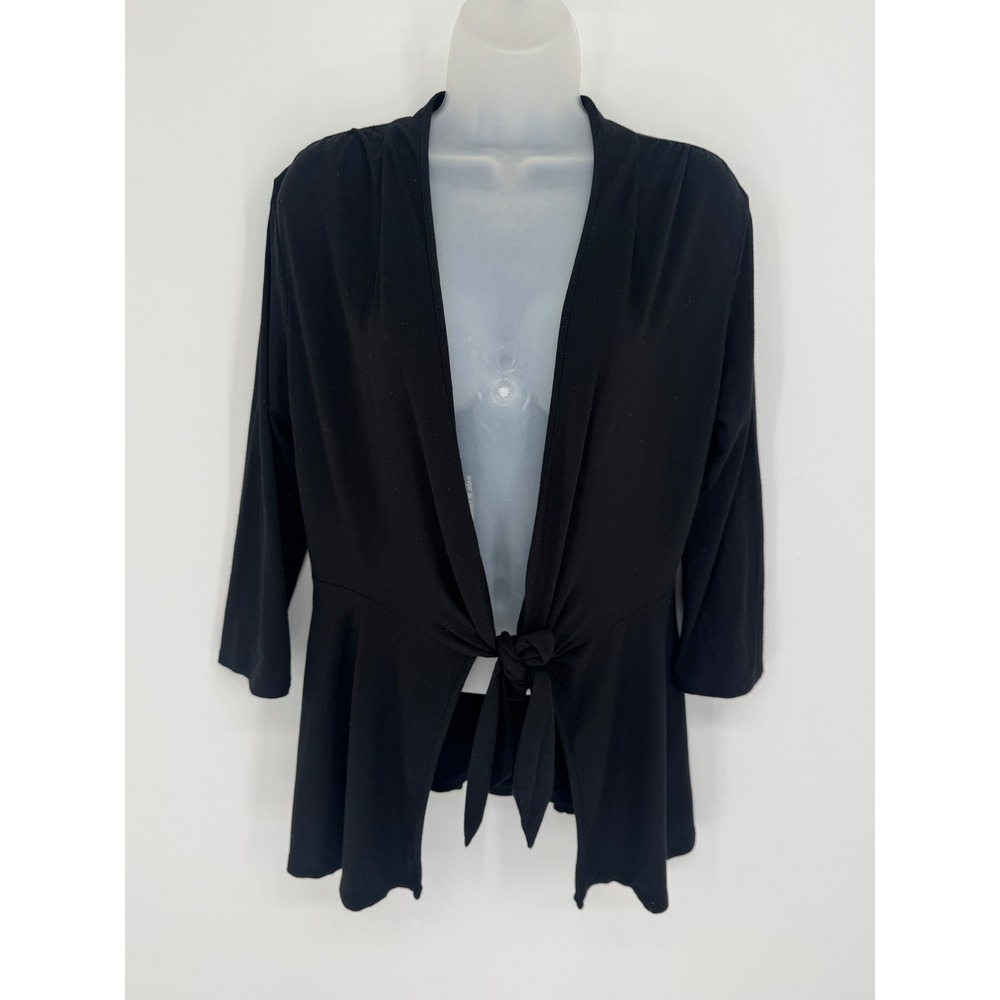 J. Jill Tie Front Cardigan Women S Black Peplum Wrap Office Travel Layering